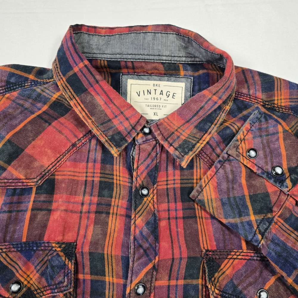 BKE Vintage Pearl Snap Western‎ Plaid Shirt Cowboy Ranch Men's XL